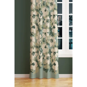 Green Flower 1 Desenli Süet Oturma Odası Salon Fon Perde Baskılı Ekstrafor Büzgü Tek Kanat PRD-1037