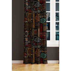 Hitit Figure 4 Desenli Süet Oturma Odası Salon Fon Perde Baskılı Ekstrafor Büzgü Tek Kanat PRD-1017