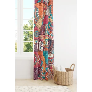 Mandala Etnik Desenli Süet Oturma Odası Salon Fon Perde Baskılı Ekstrafor Büzgü Tek Kanat PRD-1100