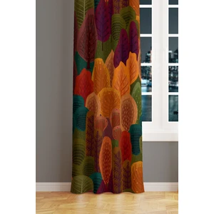 Fall Desenli Süet Oturma Odası Salon Fon Perde Dijital Baskılı Ekstrafor Büzgü Tek Kanat PRD-1094