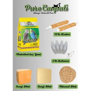 Purecanpati Muhabbet Kuşu Ihtiyaç Seti (Yem,kraker,kalamar Kemiği,enerji Blok,mineral Blok)