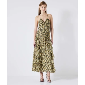 Leopar Desen Drapeli Elbise