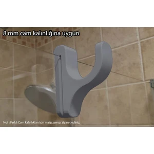 3 Boyutlu Hepsi Gri Duşakabin Askısı - Gri Havlu Askılık - 8 mm Cam Kalınlığına Uygun