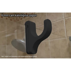 3 Boyutlu Hepsi Siyah Duşakabin Askısı - Siyah Havlu Askılık - 6 mm Cam Kalınlığına Uygun