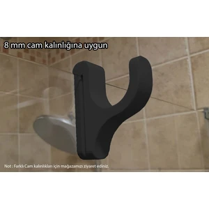 3 Boyutlu Hepsi Siyah Duşakabin Askısı - Siyah Havlu Askılık - 8 mm Cam Kalınlığına Uygun