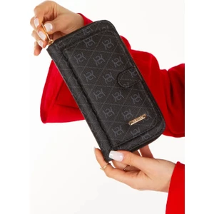 Kadın Siyah Deri Desenli Telefon Kağıt Para Bölmeli Kartlık ve Cüzdan tul554