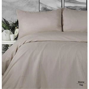 Sheri Home Quen Ekru Çizgili Saten Çift Kişilik Nevresim Seti HP889523889236