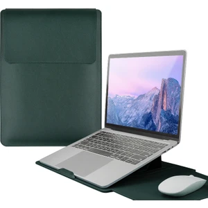 Seashell Digital 13 Inç Pu Deri Ayarlanabilir Standlı Laptop Çantası Notebook Kılıfı-Siyahımsı Yeşil (Yurt Dışından)