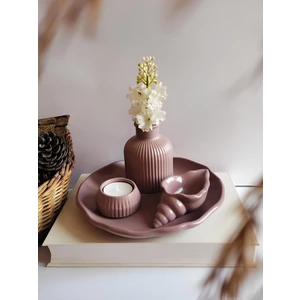 Dekoratif Vazo Seti Obje Seti Pampas Vazo,mumluk,deniz Kabuğu,bulut Tabak 4 Parça GÜL KURUSU RENK.