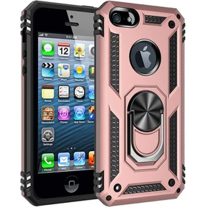 Apple iPhone 5 Uyumlu Kılıf Soldier Korumalı Yüzüklü ve Mıknatıslı Tpu Gövde Kılıf