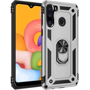 Samsung Galaxy A21 Uyumlu Kılıf Soldier Korumalı Yüzüklü ve Mıknatıslı Tpu Gövde Kılıf