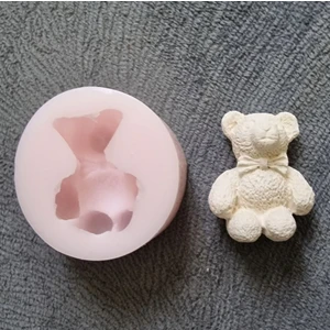 Mini Minyatür Magnet Ayıcık, Fiyonklu 3cm Küçük Ayı Silikon Kalıp K-1300, Sabun Alçı Mum Kalıbı