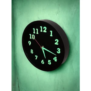 Fosforlu Gece Görünen Parlayan Siyah Duvar Saati Çap 22 cm Camsız K1