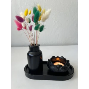 Love Candle Dekor Siyah Vazo Seti, Dekoratif Siyah Vazo, Siyah Vazo, Lotus Mumluk, Oval Tabak
