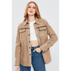 Amalfi Kadın Bej Gömlek Tarzı Süet Deri Ceket 24SGD519510