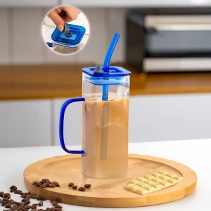 Bune Box Sızdırmaz Kapaklı Isıya Dayanıklı Cam Pipetli Kare Kupa 400 ml