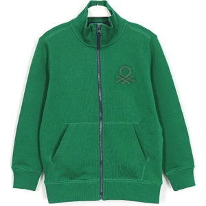 Dik Yaka Fermuarlı Cep Detaylı Unisex Çocuk Hırka 6-10 Yaş Yeşil 001-0001899