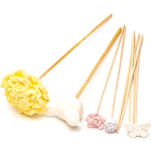 Sarı Karışık Çiçek ve Kuş Taşlı 10'lu  Bambu Kamış Seti