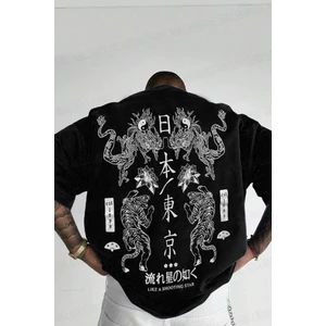 Teenage Millionaire Erkek Dragon Baskılı Siyah Bisiklet Yaka Oversize Salaş T-Shirt