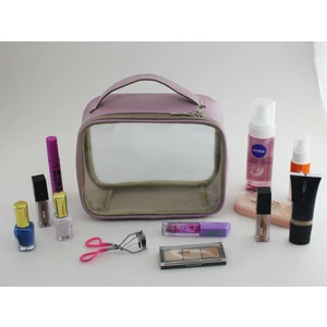 Makyaj Çantası Takı Aksesuar Kozmetik El Çantası Şeffaf Deri Seyahat Tipi Makyaj Bavulu