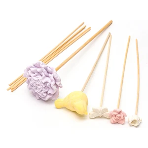 Lila Karışık Çiçek ve Kuş Taşlı 10'lu  Bambu Kamış Seti