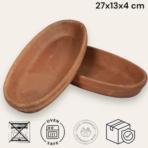 2'li Toprak Sırsız Oval Balık Güveci Pişirme Tavası 27X13X4 cm