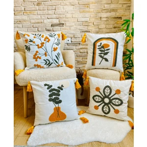 Home 4'lü Kombin Punch Işlemeli Kırlent Kılıfı (Panç)