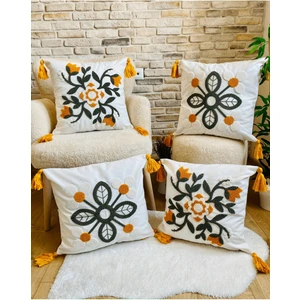 Home 4'lü Kombin Punch Işlemeli Kırlent Kılıfı (Panç)