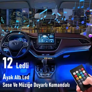Oto Motto 12 Ledli Ayak Altı LED Lamba Sese Duyarlı LED Müziğe Duyarlı LED Çakmaklık Girişli