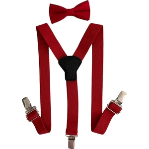 1-9 Yaş Pantolon Askı Papyon Seti Kırmızı