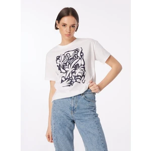 Beyaz Kadın Bisiklet Yaka Basic T-Shirt F4Sl-Tst0720