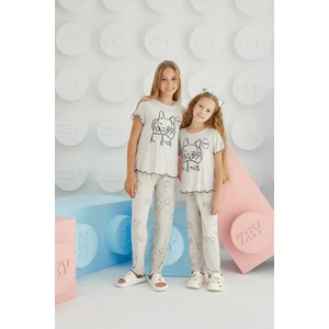 Kız Çocuk Kısa Kol Bej Melanj Pijama Takım C0T7N68