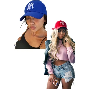 Elif İç Giyim Unisex Ny Nakışlı Mavi Kep Şapka 2'li Set