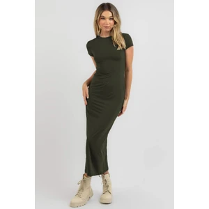 Haki Basic Yarım Balıkçı Uzun Elbise MG1856