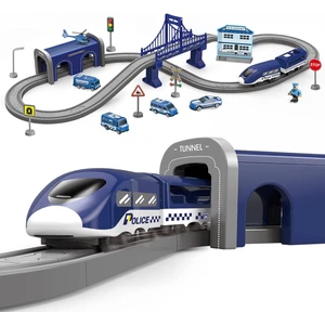 4-7 Erkek Çocuk Tren Setleri, 66 Parça Pilli Raylı Tren Seti(Manyetik Bağlantılı), Thomas, Brio, Chuggington, Melissa ve Doug ile Uyumlu, 3 4 5 6 Yaş Çocuklara Hediye (Polis) (Yurt Dışından)