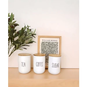 Mehay Home 3lü Lüx Bambu Kapaklı Hasır Çay/kahve/şeker Kavanozu