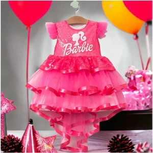 Extra Çarşı Barbie Baskılı Kız Elbise 1/4 Yaş