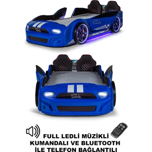 Mavi Arabalı Yatak Kapıları Açılan Mustang Full Ledli Kumandalı ve Müzikli