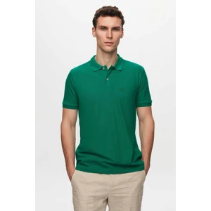 D'S Damat Regular Fit Yeşil Pike Dokulu %100 Pamuk Kıvrılmaz Polo Yaka Nakışlı T-Shirt 4HC14ORT51000