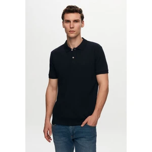 D'S Damat Regular Fit Lacivert Pike Dokulu %100 Pamuk Kıvrılmaz Polo Yaka Nakışlı T-Shirt 6HC14ORT51000
