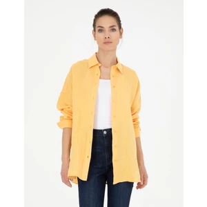 Pierre Cardin Kadın Sarı Oversize Keten  Gömlek 50286968-VR044