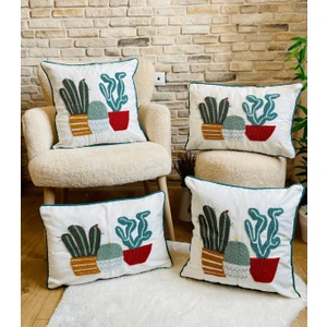 Home 4'Lü Kombin Punch Işlemeli Kırlent Kılıfı (Panç)