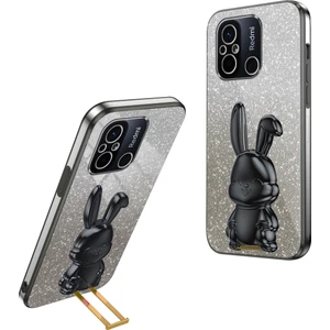 4U Sky Xiaomi Redmi Için 12C 4g Ince Kılıf Sevimli Tavşan Darbeye Dayanıklı Kickstand Telefon Kapağı-Siyah (Yurt Dışından)
