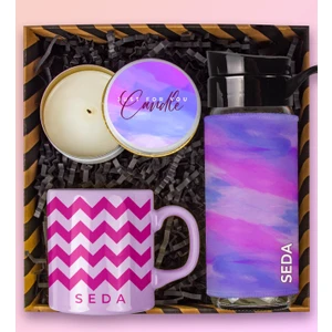 Kişiye Özel Konsept Renkli Kupa Bardak & Kişiye Özel Matara & Mum Hediye Kutusu 110883