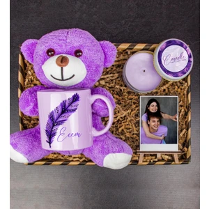 Kişiye Özel Kupa Bardak ve Fotoğraflık & Mum & Şirin Peluş Ayıcık Hediye Kutusu 111746
