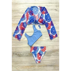 Yeni Sezon 3 Parça Trend Mini Pareolu Desenli Kız Çocuk Bikini Takımı