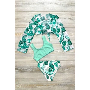 Yeni Sezon 3 Parça Trend Mini Pareolu Desenli Kız Çocuk Bikini Takımı