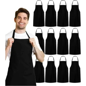 Unisex Ekstra Uzun Bağcıklı Mutfak Önlüğü %100 Polyester Şef Önlüğü 12 Adet