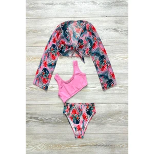 Yeni Sezon 3 Parça Trend Mini Pareolu Desenli Kız Çocuk Bikini Takımı