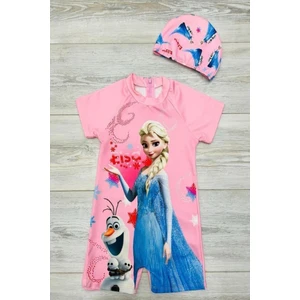 Sevimli Karakter Baskılı Boneli Uv-Güneş Korumalı Hızlı Kuruma Özellikli Çocuk Tulum Mayo